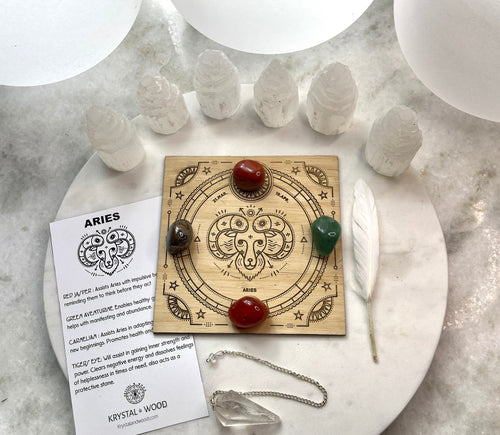Aries Astrology crystal grid kit + Wood grid
