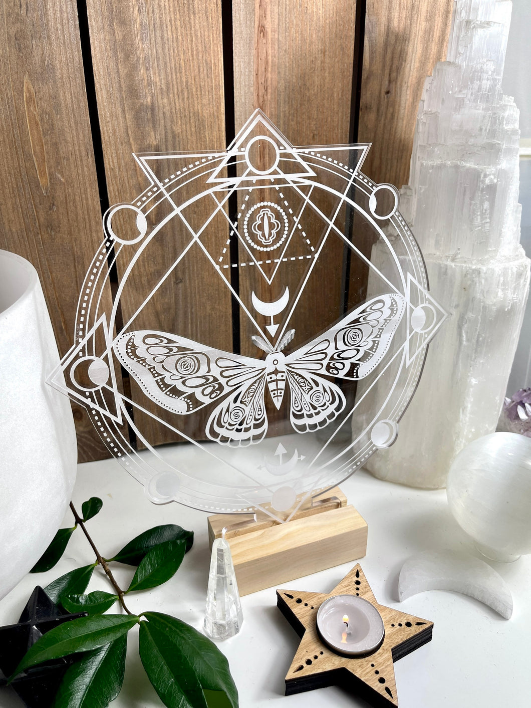 Moth + the Moon crystal grid board sacred alter piece