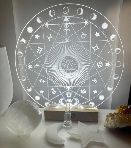 Moon phases Acrylic Glass board + Led will assist in connecting you to the energy of the moon attuning your alignment to the universe.