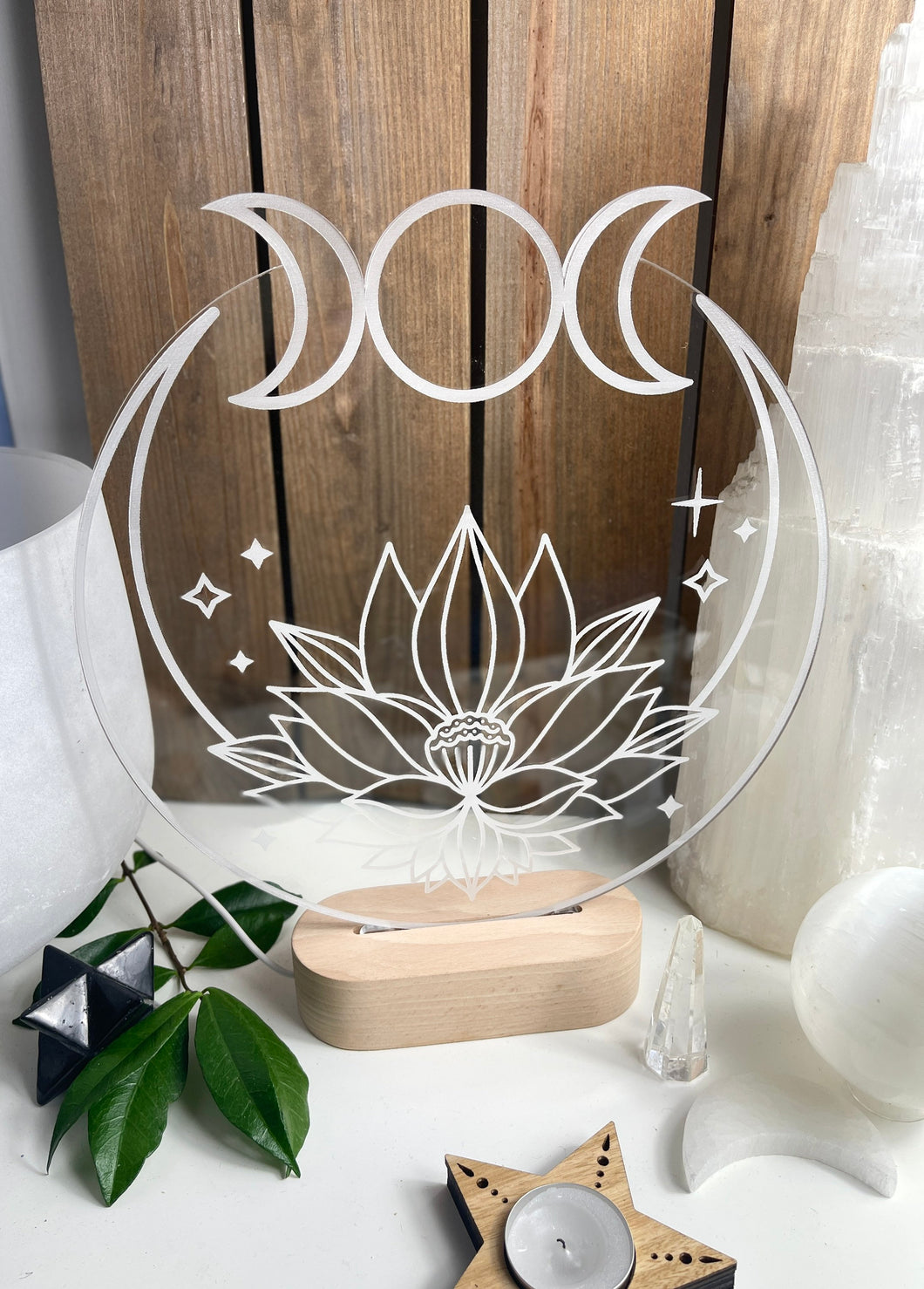 Triple moon + Lotus Flower - glass Perspex
