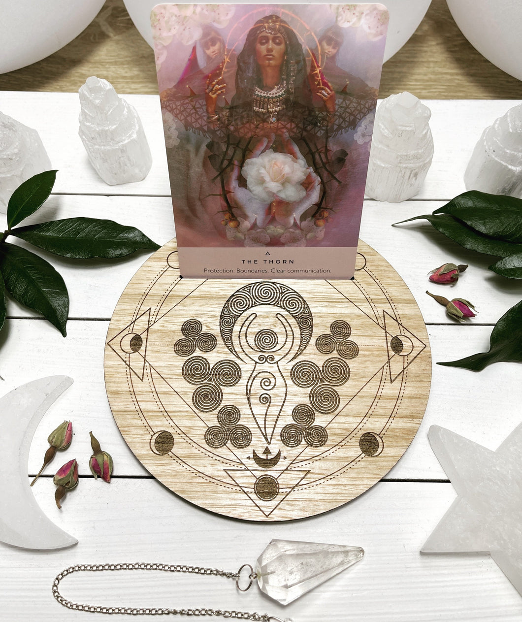 Spiral Goddess Oracle, tarot, Tasman Oak message card holder - amazing for setting intentions, Daily Messages, affirmation cards.