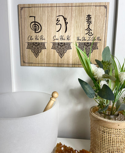 Reiki Symbols engraved Wood - cho Kei rei | Sei Hei Kei | hon sha Ze Sho Nen