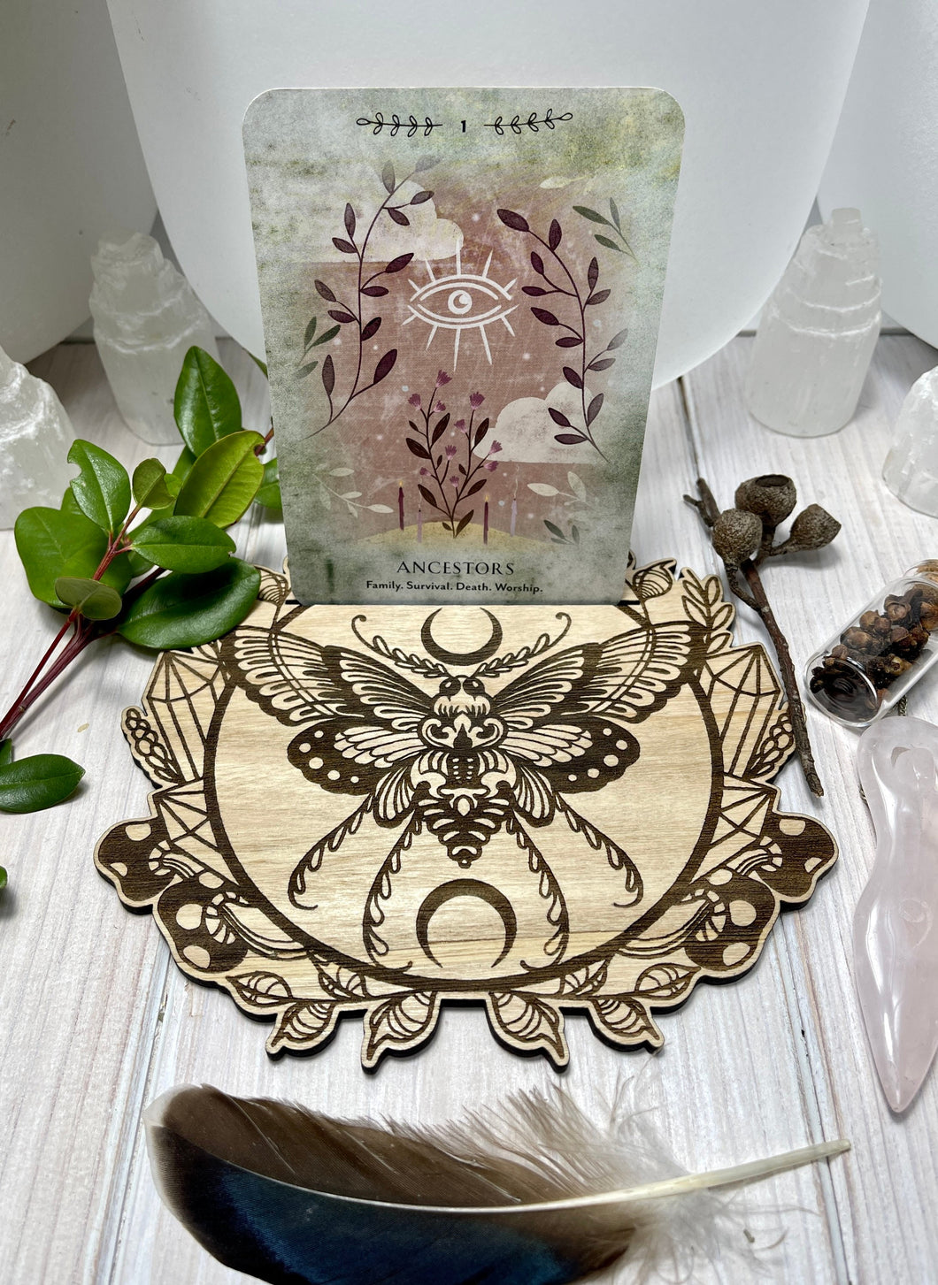 Moth + Crystal Oracle, tarot, message card holder - amazing for setting intentions, Daily Messages, affirmation cards.