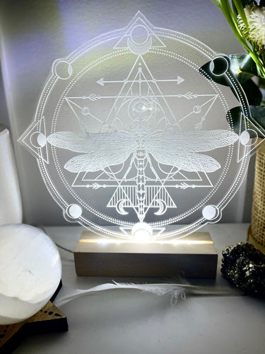 Dragonfly + the Moon crystal grid board sacred alter piece