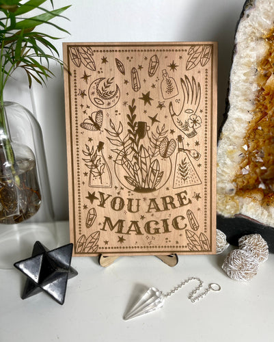 You are magic display board | spiritual keepsake gift | wooden engraved + stand