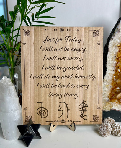 Reiki Principles | Symbols wooden engraved stand