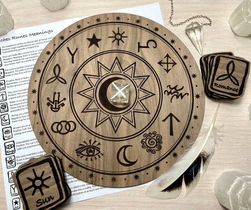 Witches wooden engraved Runes pendulum board