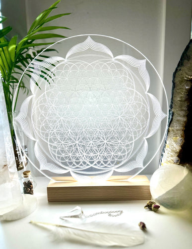 Flower of Life + Seed petal of life vibrational variation | high vibrational pattern | optional USB LED light base