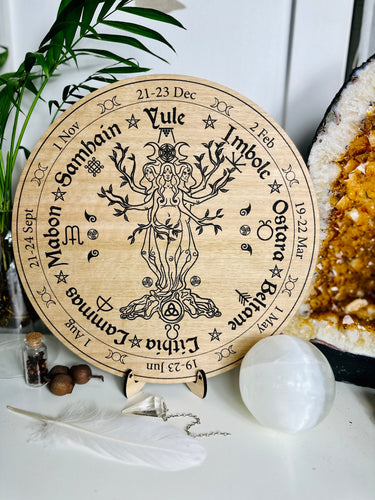 3 faces of triple moon tree - the Maiden, the Mother, and the Crone with wheel of the year - Locally made
