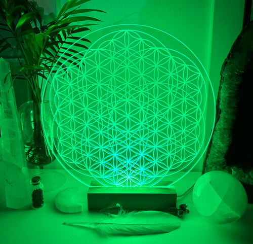 Flower of Life Variation | high vibrational pattern | optional Coloured LED light base