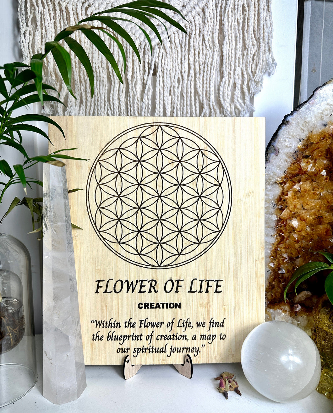 Flower of Life - sacred geometry symbol | universal creation | energy - engraved wood board display plaque