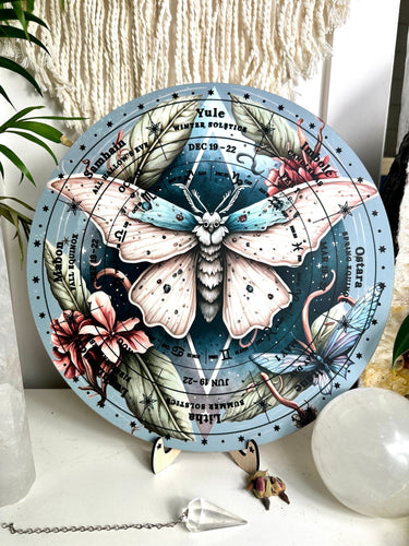 Colour Moth Wheel of the year board | Wiccan | witch Pagan Calendar - printed wood Locally made