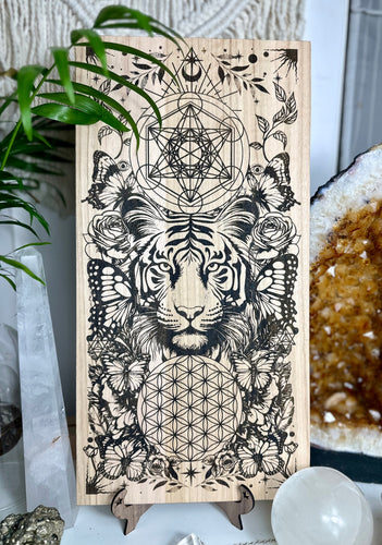 Spirit animal totem board | Moth | tiger | Butterfly | Flower of Life | metatrons cube - locally designed and Made