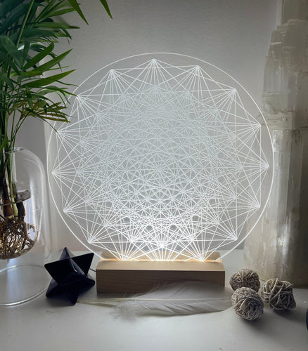 Sacred Geometry Pattern hexadecagon 16sided- wooden led light base - usb