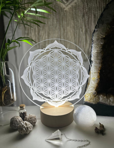 Variation Flower of Life + Petal - Small wooden led light base - universal usb connections