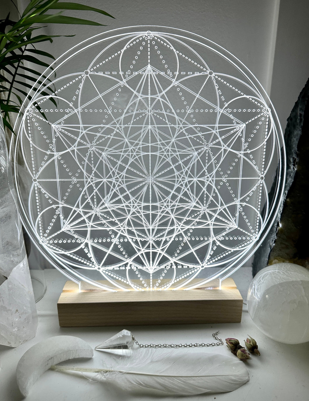 Sacred Geometry pattern| Metatrons cube + seed of life | high vibrational pattern | optional| LED light base
