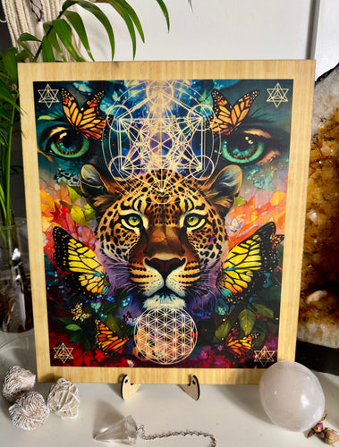 Jaguar | flower of life | Metatrons cube | print on Bamboo