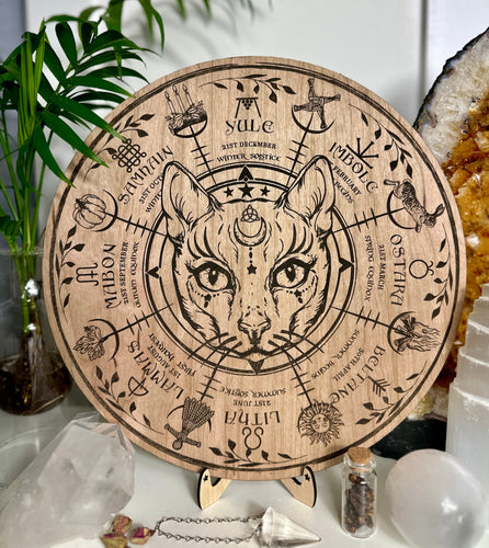 Wheel of the year board + Mystical Cat- Locally made