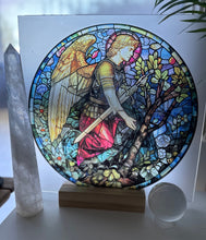 Load image into Gallery viewer, Archangel Michael stainglass print - Protector + spiritual warrior - sun catcher
