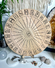 Load image into Gallery viewer, Futhark Runes pendulum wooden board | Runes cheat sheet
