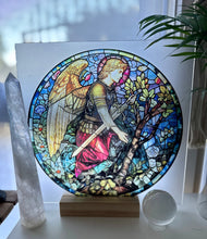 Load image into Gallery viewer, Archangel Michael stainglass print - Protector + spiritual warrior - sun catcher
