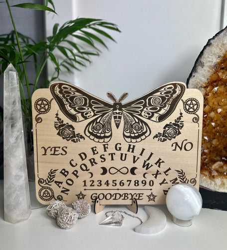 Moth | ouija board - II with triquetra + pentagram with spirit board with Planchette - Locally made