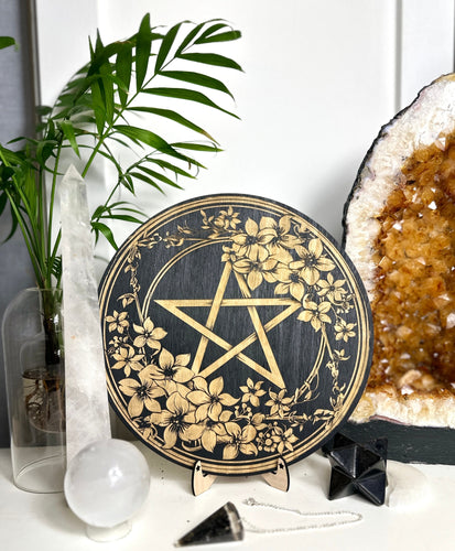 Floral Pentagram | Wiccan | witch Pagan - engraved wood - Locally made