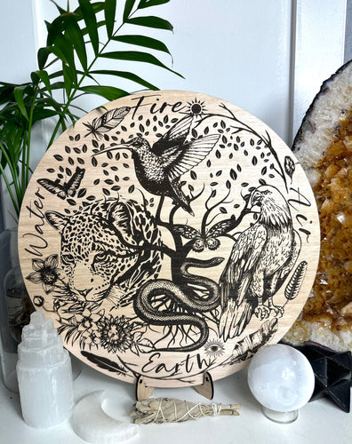 Round Shamanic 4 directions board | Serpent | jaguar | hummingbird | Eagle condor- locally designed and made