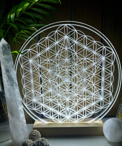Flower of Life and Metatron Cube variation | 2 high vibrational patterns | sacred Geometry Patterns| optional USB LED light base