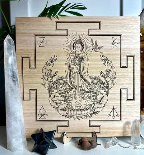 Sacred Alter grid Guan Yin deity/ goddess with karuna Reiki symbols of your choice