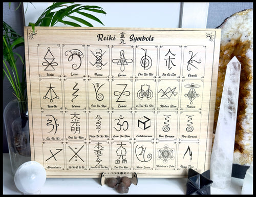 Reiki symbols & meanings wooden board - various | Usui | Karuna | shamballa| Cho Ku Rei, Sei Hei Kei, Hon Sha Ze Sho Nen, dai ko myo, Shanti