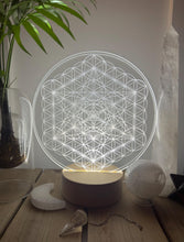 Load image into Gallery viewer, Variation of Metatron’s Cube + flower of life Small LED night light - Embrace this high vibrational pattern, a beautiful source of energy
