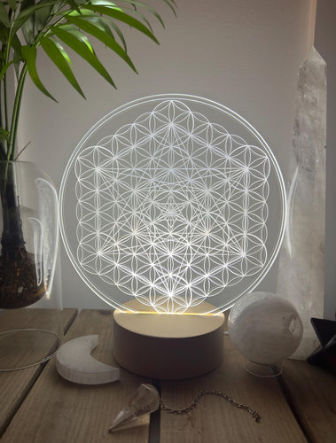 Variation of Metatron’s Cube + flower of life Small LED night light - Embrace this high vibrational pattern, a beautiful source of energy