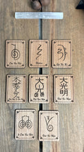 Load image into Gallery viewer, Reiki symbols/wooden cards / meanings various | Usui | karuna | Cho Ku Rei, Sei Hei Kei, Hon Sha Ze Sho Nen, dai ko myo small set

