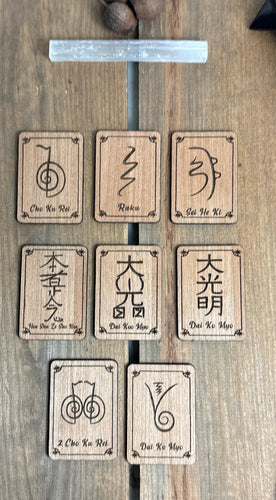 Reiki symbols/wooden cards / meanings various | Usui | karuna | Cho Ku Rei, Sei Hei Kei, Hon Sha Ze Sho Nen, dai ko myo small set