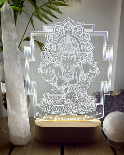 Ganesha Sacred diety led light - wooden led light base - universal usb connection