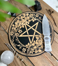 Load image into Gallery viewer, Engraved Selenite Athame | knife 25cm alter peice | ceremony

