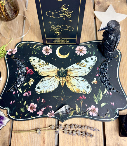 Alter peice | Card + trinket holder| Sacred Space alter piece | vintage Moth with pentagram- add your custom saying or message