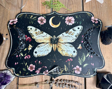 Load image into Gallery viewer, Alter peice | Card + trinket holder| Sacred Space alter piece | vintage Moth with pentagram- add your custom saying or message
