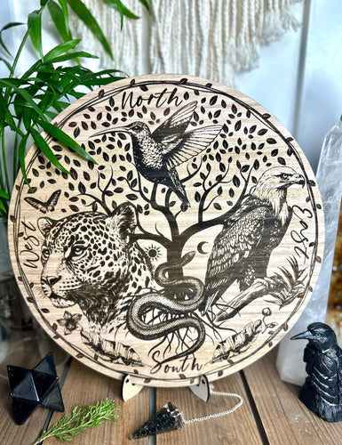 Round Shamanic 4 directions board | Serpent | jaguar | hummingbird | Eagle condor- locally designed and made