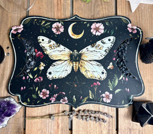 Load image into Gallery viewer, Alter peice | Card + trinket holder| Sacred Space alter piece | vintage Moth with pentagram- add your custom saying or message
