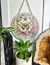 Load image into Gallery viewer, Green Witch Moth pentagram | Wheel of the year board | Wiccan | witch Pagan Calendar - printed on wood Locally made
