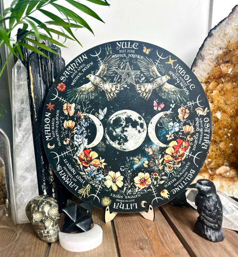 Triple moon | Wheel of the year board | Wiccan | witch Pagan Calendar - printed on wood Locally made