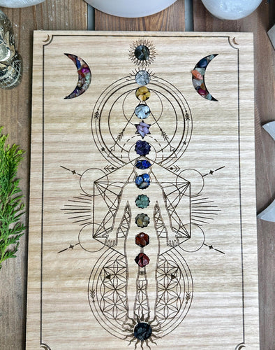 13 Chakra Non binary Distant Healing board + lotus chakra cutouts- crystal chips included