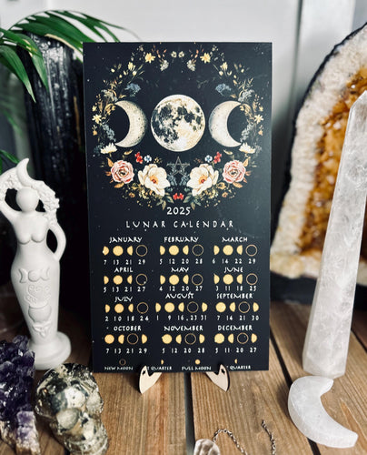 2025 Lunar Phase Calendar: Custom Triple Moon Floral Design Keepsake Wall Art