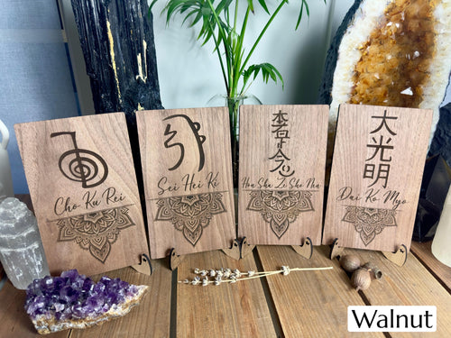 4 peice set- Reiki symbols with stands or wall mount- Cho Ku Rei, Sei Hei Kei, Hon Sha Ze Sho Nen, Dai Ko Myo