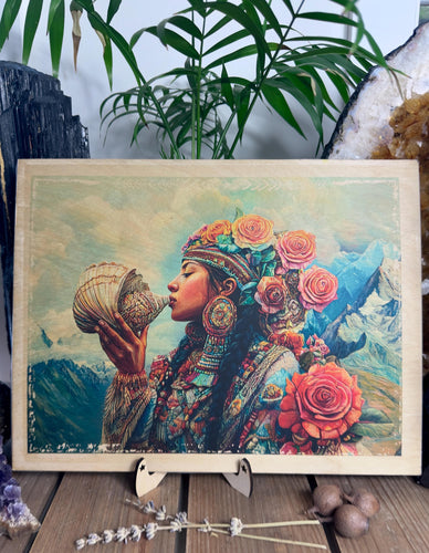 Beautiful Andes Shaman with conch shell | pachamama | printed art - Locally made