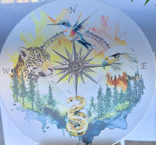 Load image into Gallery viewer, Shamanic wheel | 4 directions - jaguar, eagle, hummingbird, snake, 4 winds, printed Suncatcher - Locally made
