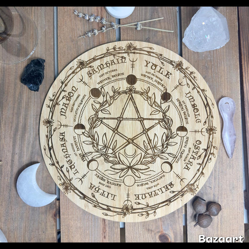 Floral pentagram | Wheel of the Year Board | Pagan Wiccan Calendar for Sacred Spaces & Altars, Custom design Witch decor