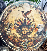 Load image into Gallery viewer, Shamanic wheel | 4 directions + pachamama | jaguar, eagle, hummingbird, snake, 4 winds, printed bamboo - Locally made
